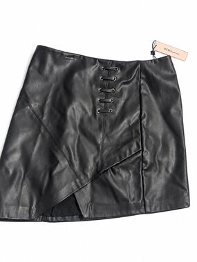 BCBGeneration Black Faux Leather Lace-Up Wrap Mini Skirt NWT SIZE M